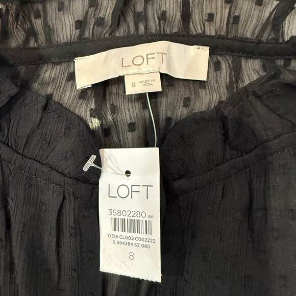 Loft NWT Clip Godet Mini Flare Dress Women’s 8 Black Ruffle Collar V-Neck Chic - Picture 8 of 10